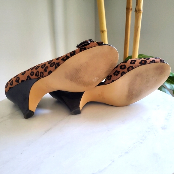 Michael Kors Animal Print Leopard Open Toe Heels With Buckles Size 9M - Picture 11 of 14